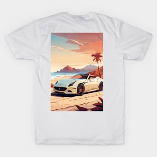 White Italian Car Sea Side Poster T-Shirt